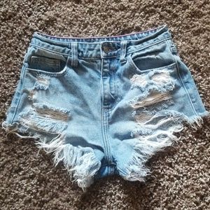 Distressed jean shorts